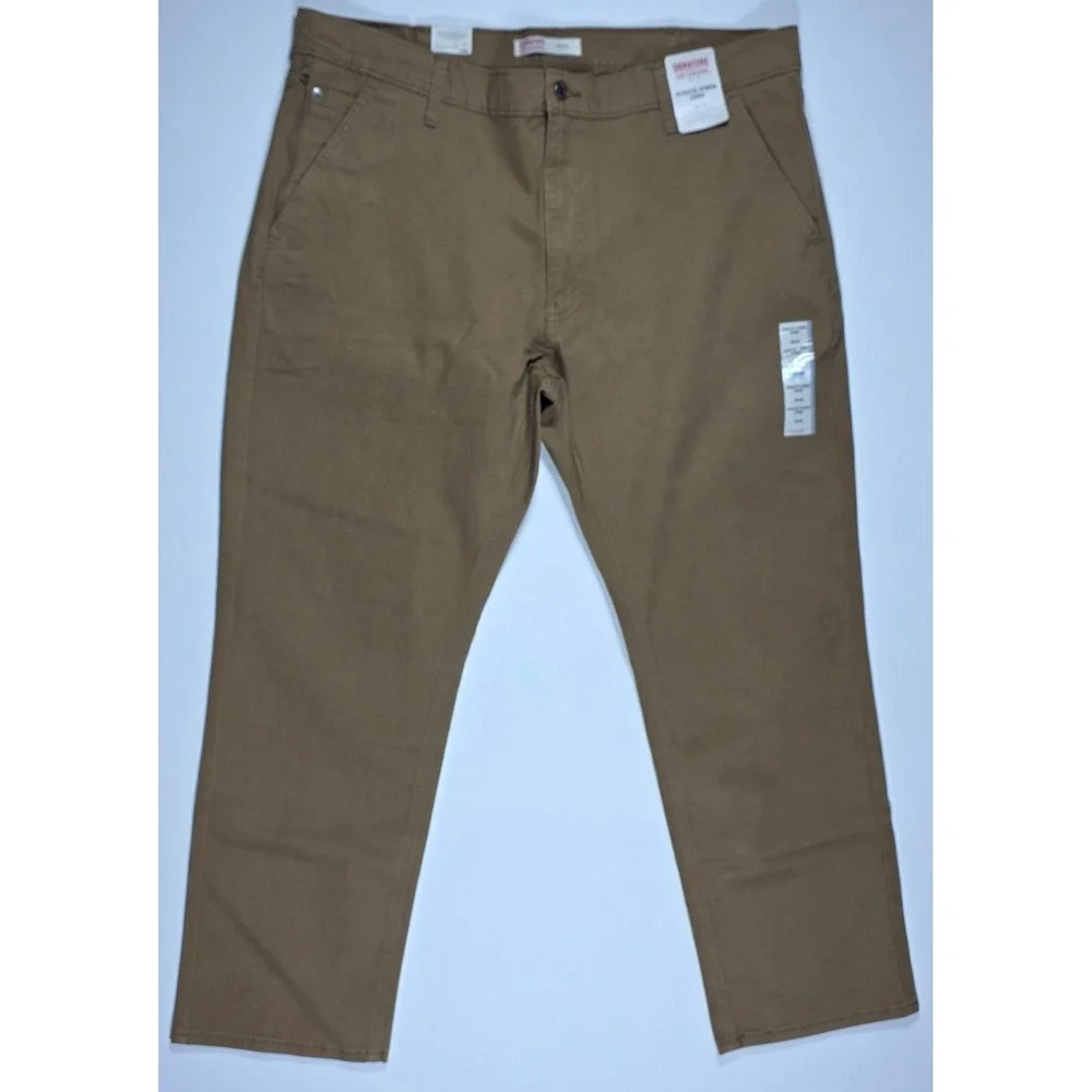 Signature by Levi Strauss Mens Athletic Hybrid Chino Brown Pants 40x30 Flex Tech